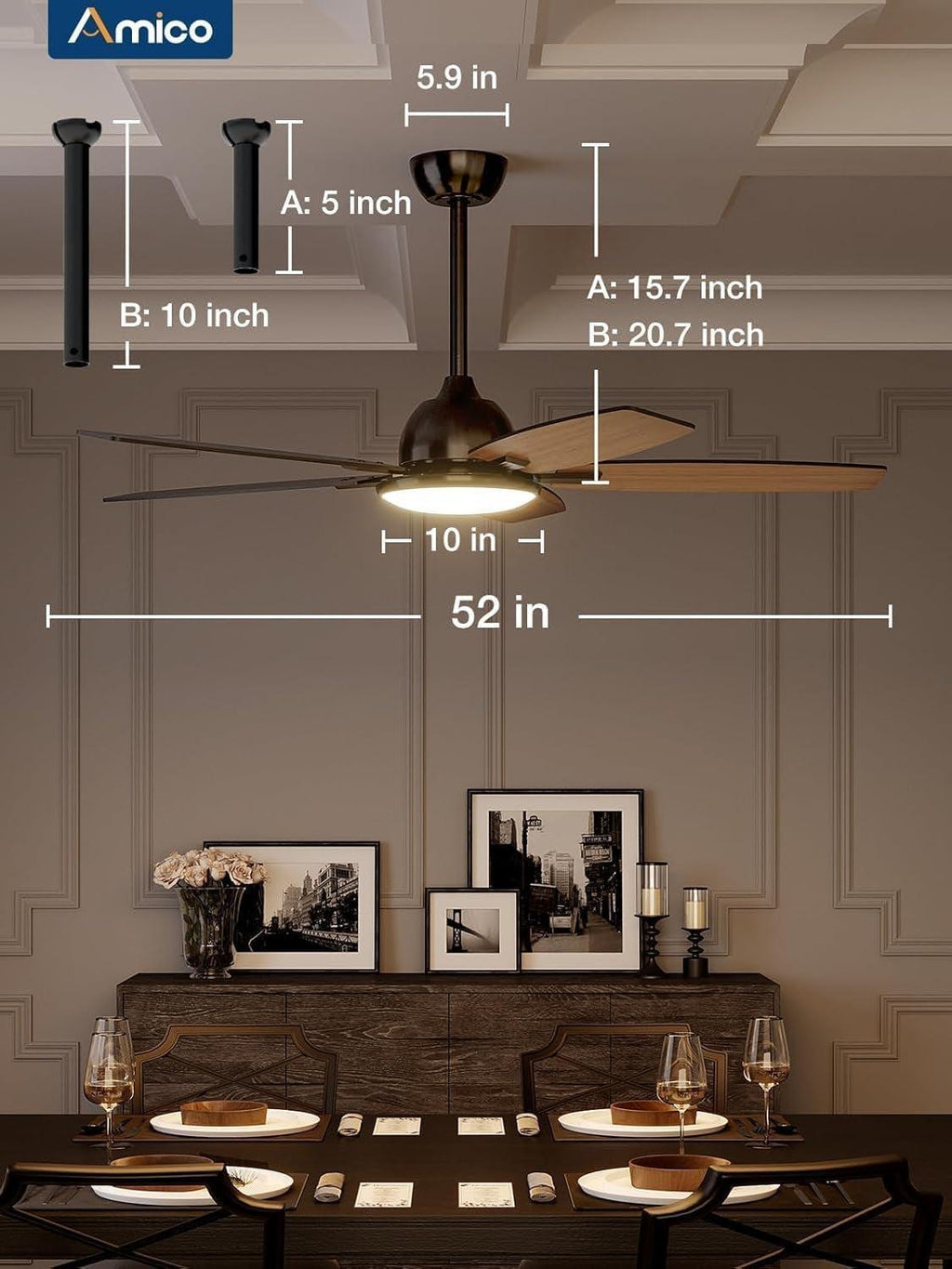 52 Inch Energy Efficient Smart Ceiling Fan With Alexa