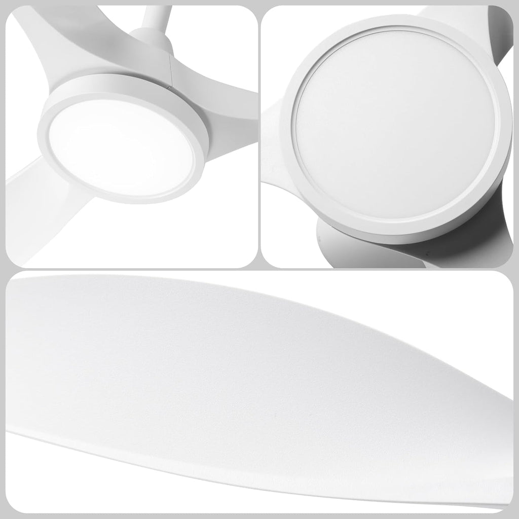 52 Inch White Energy Efficient Ceiling Fan With LED Light