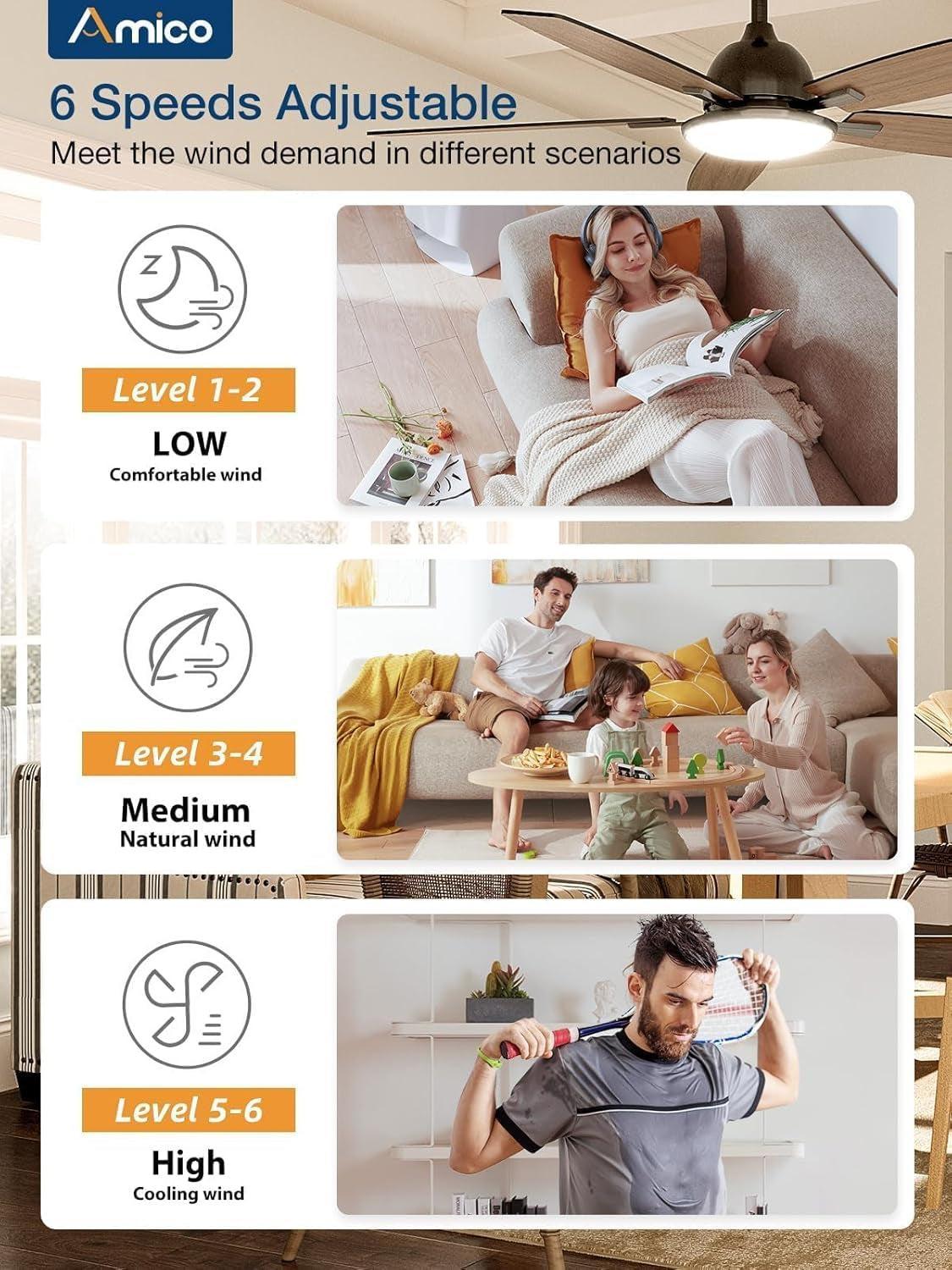 52 Inch Energy Efficient Smart Ceiling Fan With Alexa