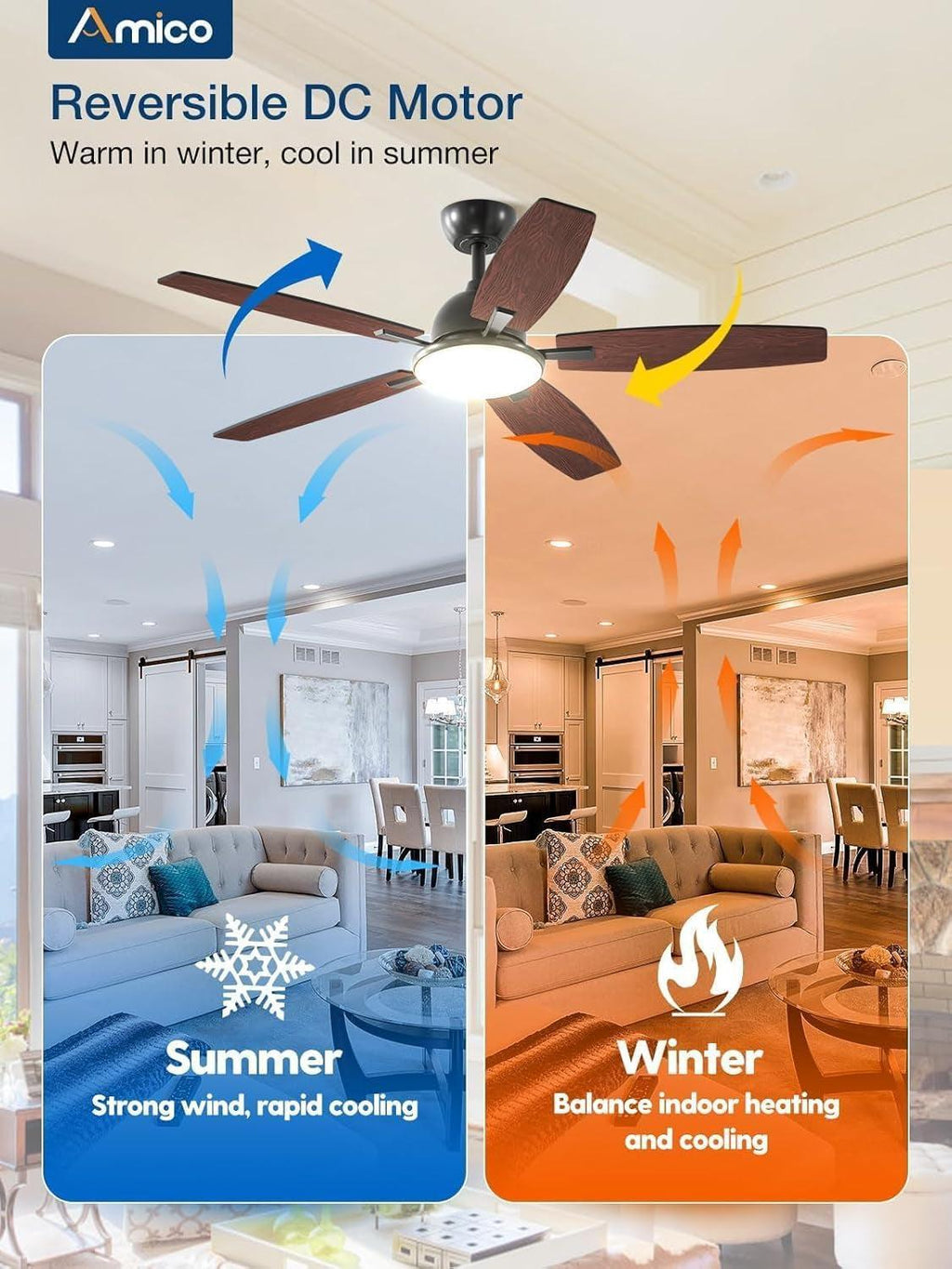 52 Inch Energy Efficient Smart Ceiling Fan With Alexa